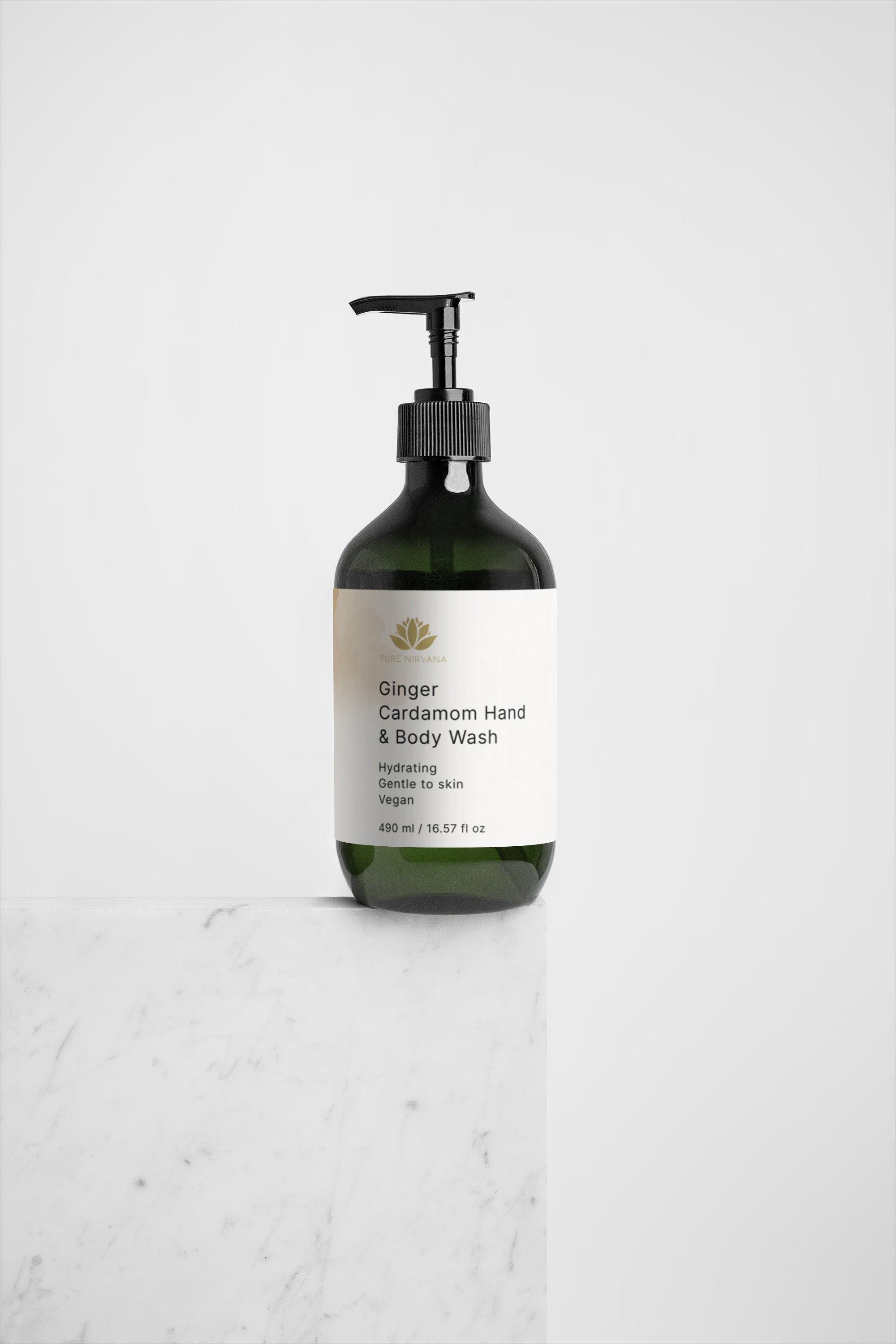 Brown bottle with pump on a white background